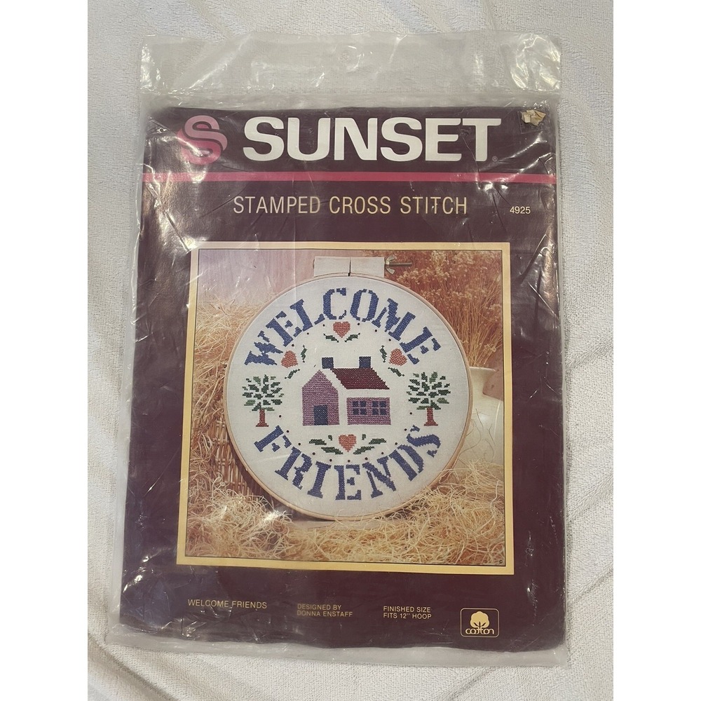 New Sealed Welcome Friends House - SUNSET Counted Cross Stitch #4925 16 X 16
